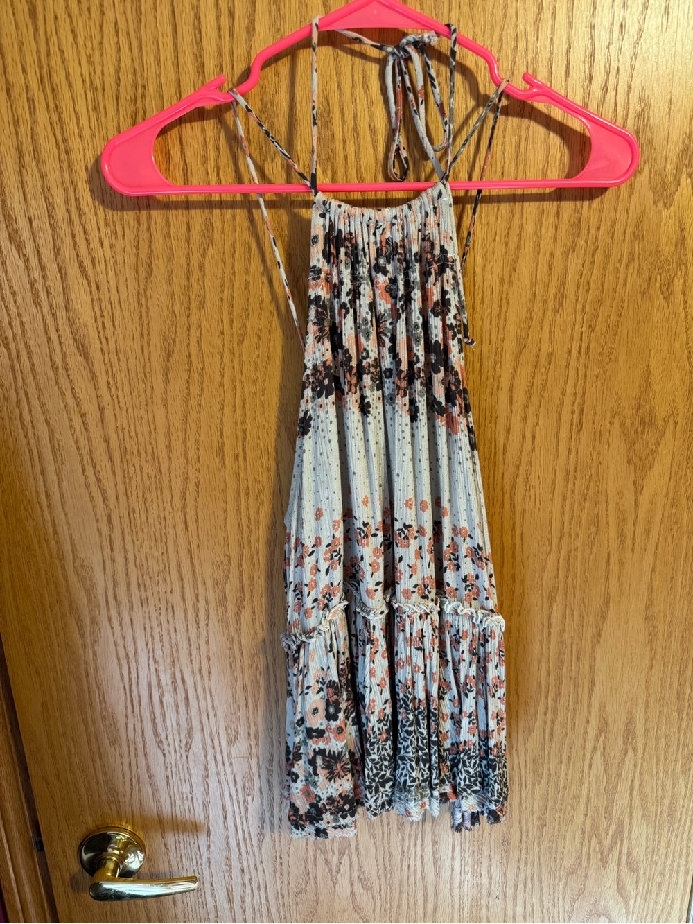 gimmicks by BKE Cream Halter Dress Tank with Pink & Brown Floral